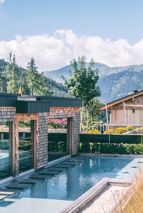 Sauna Area with Outdoor Pool | Wellnesshotel Salzburger Land, Übergossene Alm