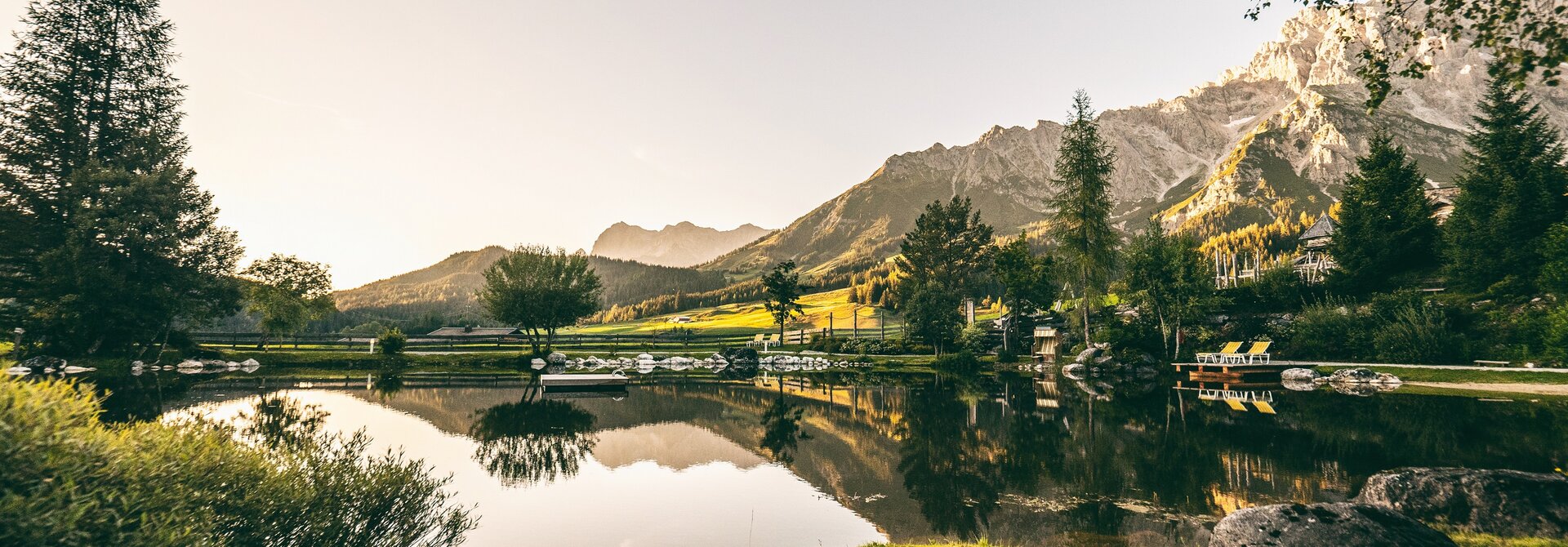 Wonderful Bathing Pond with Mountain Panorama | Übergossene Alm Resort, Wellnesshotel Salzburg