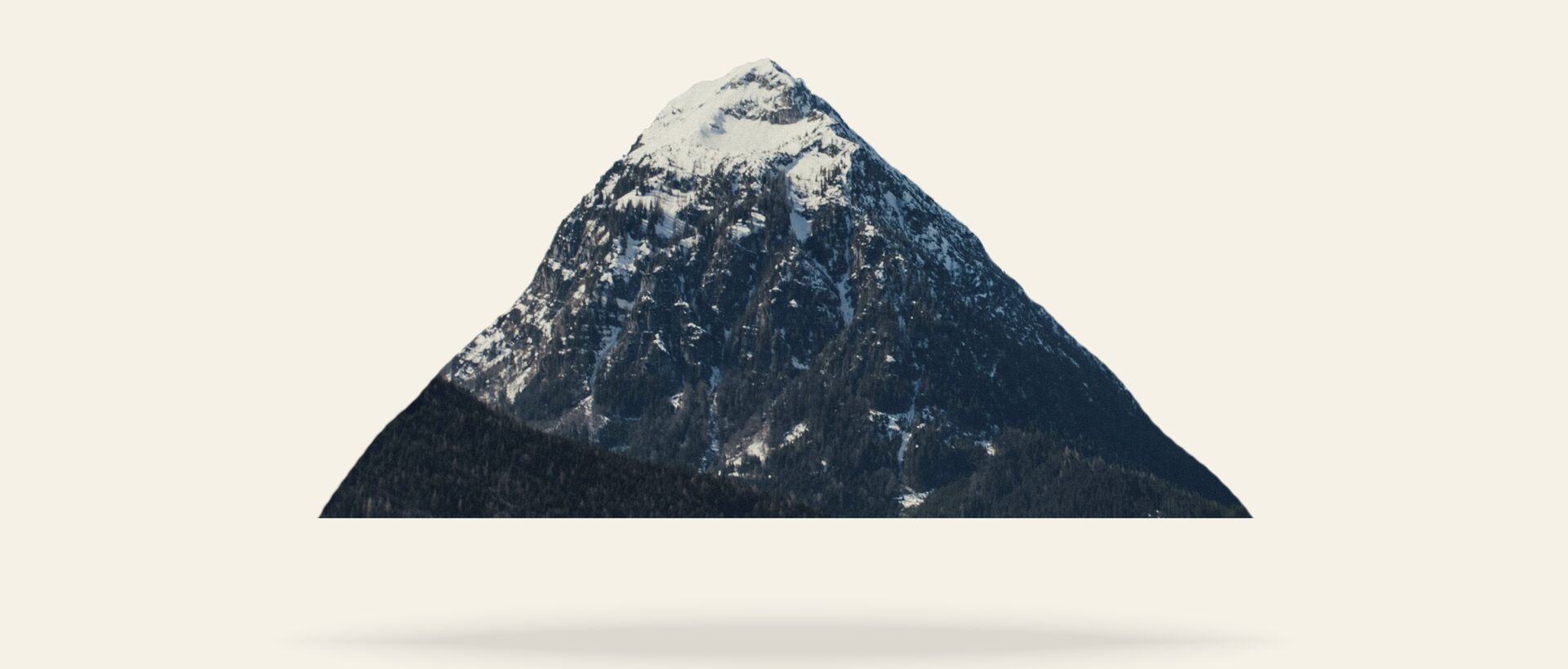 Isolated mountain with a snow-covered peak on a light background.